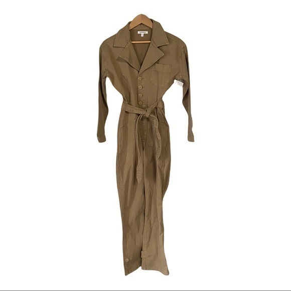 COPY - Good American The On Duty Tie Waist Jumpsuit in Khaki Tan Size 1 (Small) - Picture 8 of 10
